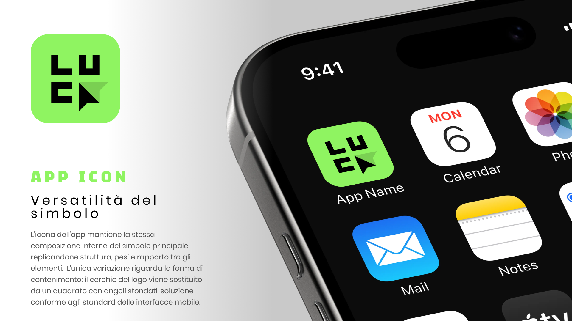 App icon del brand LUCA – Coerenza visiva e riconoscibilità Icona dell’app del brand LUCA, derivata dal symbol principale e progettata per mantenere massima coerenza visiva e riconoscibilità del marchio nelle interfacce digitali; esempio del lavoro di Luca Trevisan, Brand & Product Designer specializzato in sistemi di identità scalabili.
