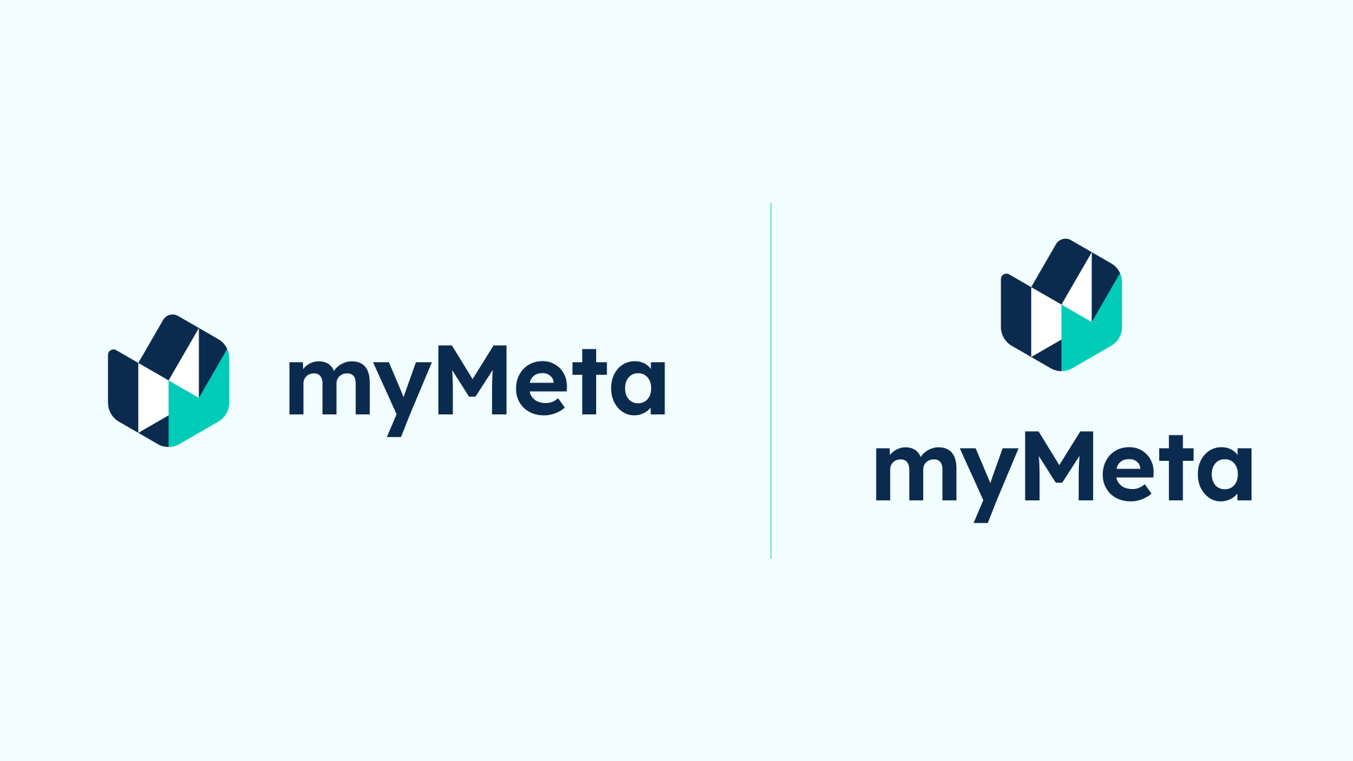 myMeta - logo configurabile in 2 disposizioni alternative Logo myMeta configurabile in due modi: a sviluppo orizzontale il simbolo è posizionato a sinistra del lettering; nella variante verticale il simbolo è centrato sopra al lettering.